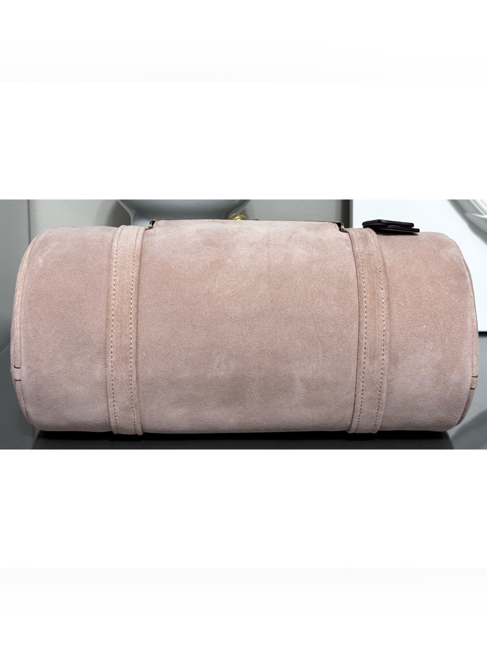 COACH Kisslock Medium Suede Barrel Bag, NUAGE - Picture 8 of 9
